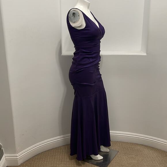 XSCAPE Ny Joanna Chen Ruched Mermaid Taffeta Gown Purple Sleeveless Size 14 - Picture 5 of 13